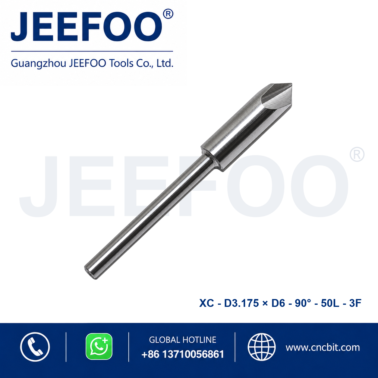3.175x6x90x50L Three Flute PCB Chamfer End Mill