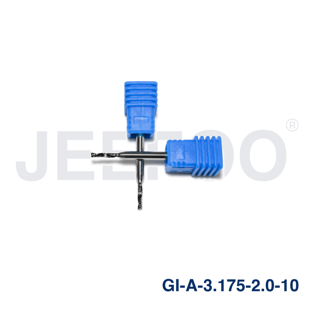 Two blue drill bits with packaging