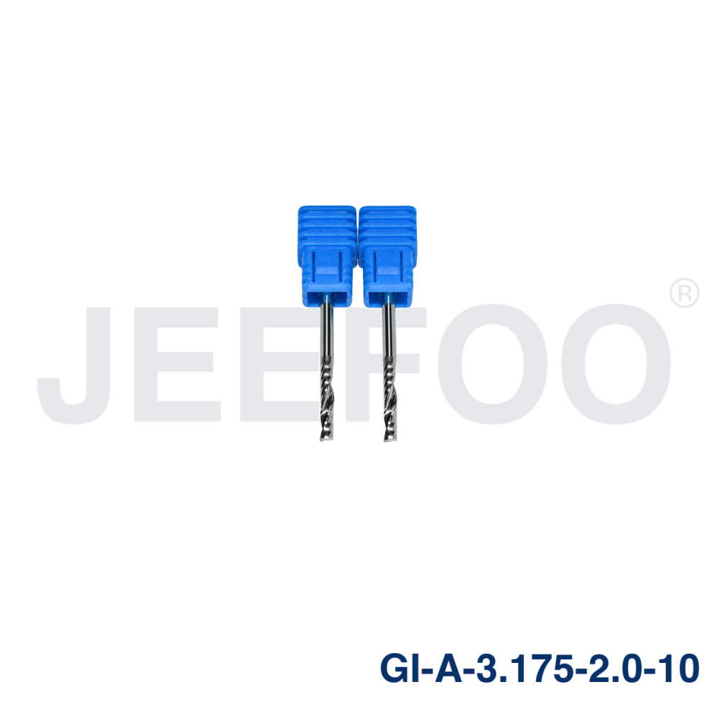 Two blue drill bits with packaging