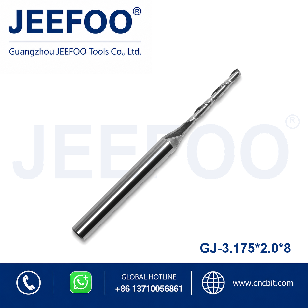 3.175x2.0x8 Two Spiral Flute Bits CNC router cutter