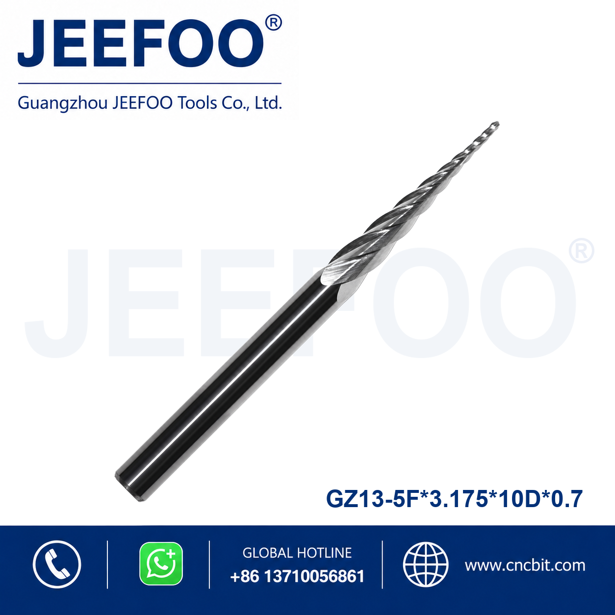 gold coated five flute tapered end mill 3.175x10°x0.7