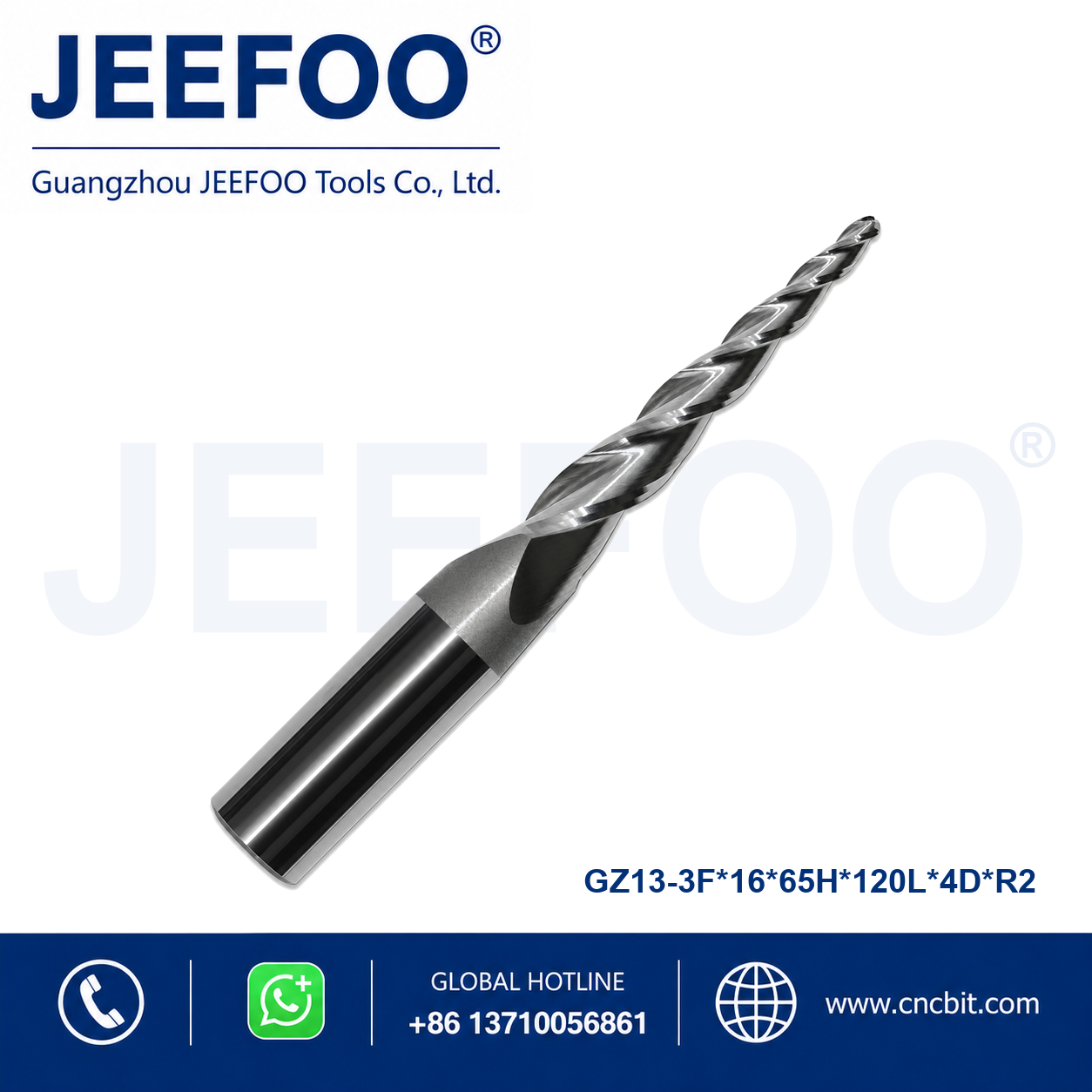 three flute spiral tapered router bit 16x65Hx120Lx4°xR2