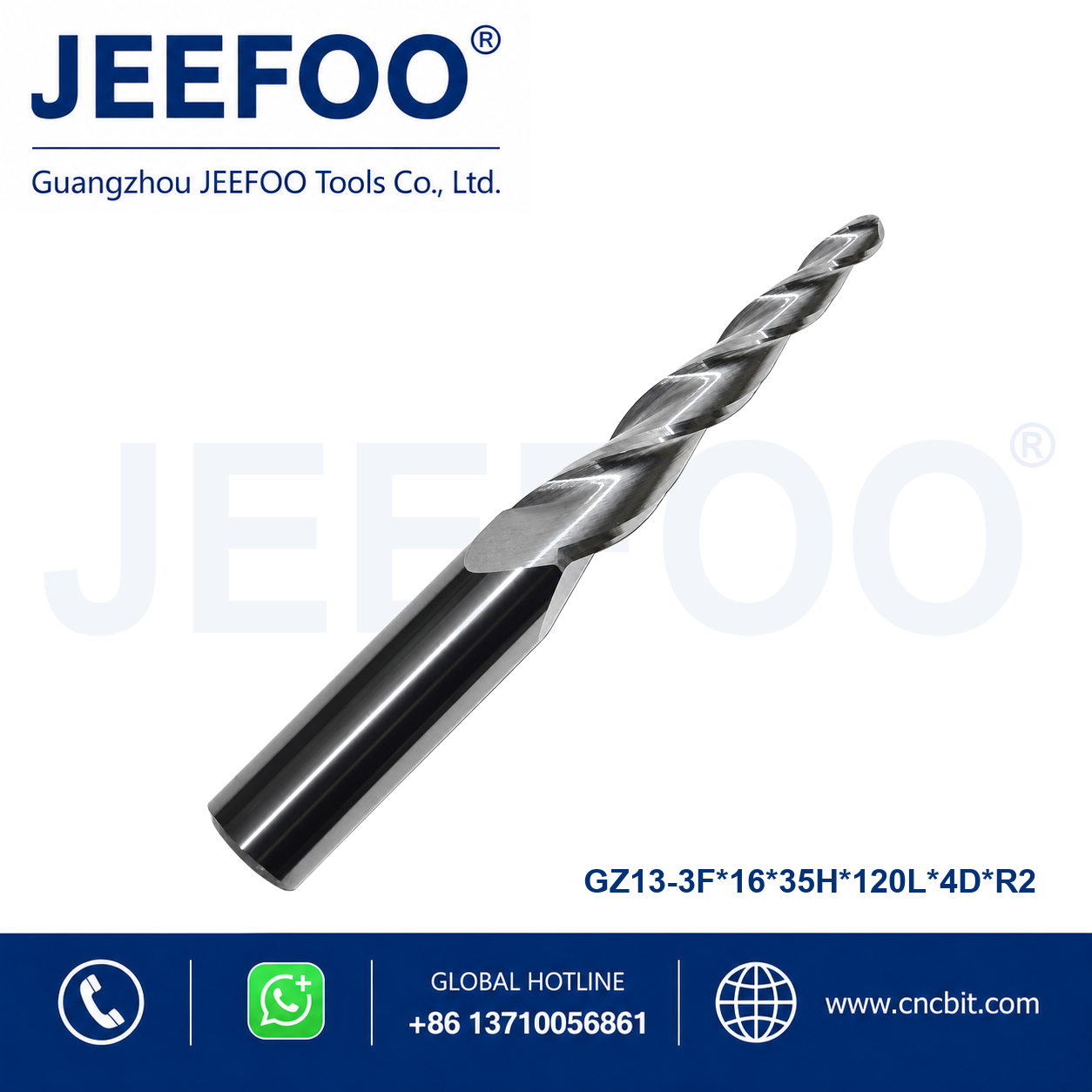 three flute spiral taper end mill 16x35Hx120Lx4°xR2