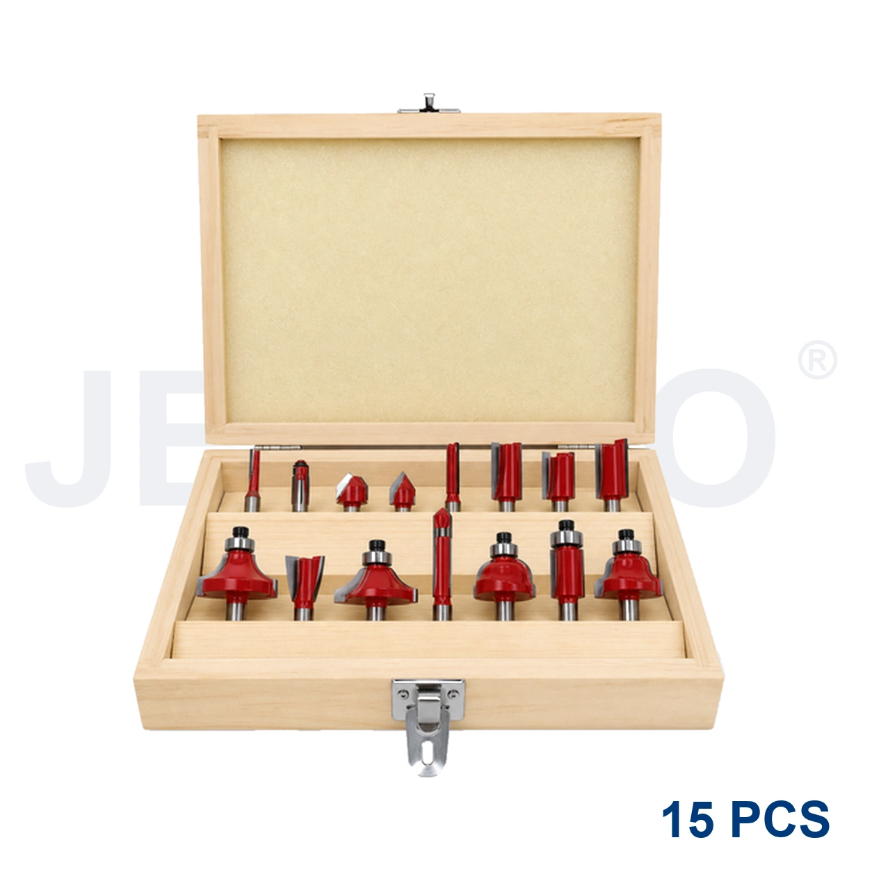 15-piece woodworking router bit set profiles and case
