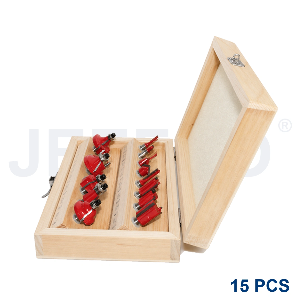 15-piece woodworking router bit set detail view